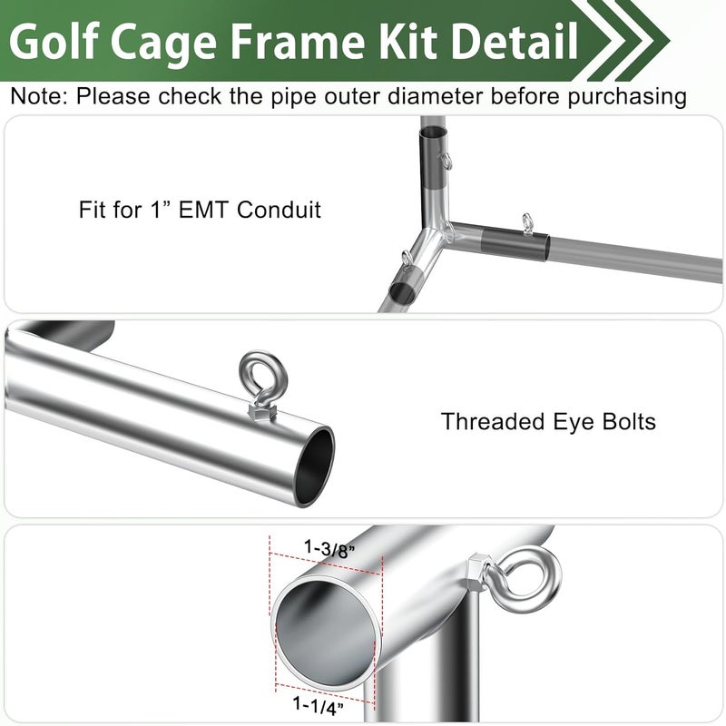 ForoGore 10 Pcs 1'' Golf Frame Corner Kit DIY Canopy Fittings Kit with Threaded Eye Bolts for EMT Pipe 10' L x 10' W x 10' H Practice Golf Cage Net Indoor Outdoor Home - Image 2